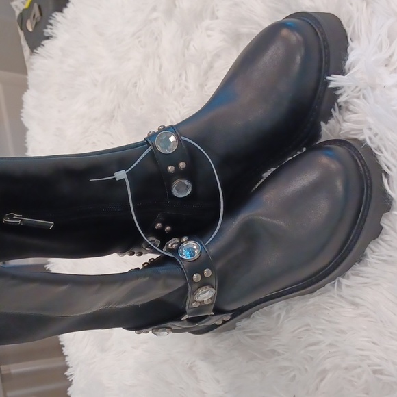 KARL LAGERFELD MILLA LEATHER RHINESTONE EMBELLISHED KNEE HIGH BOOTS NEW SZ 10 - Picture 9 of 16